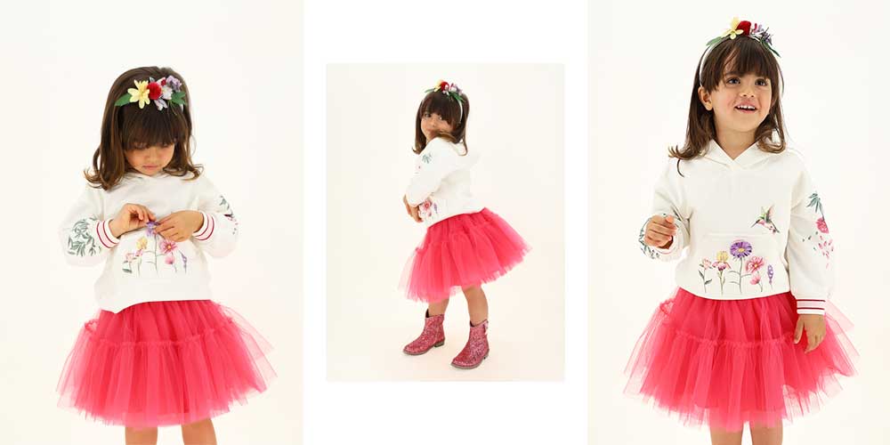 Różowa spódniczka tiulowa dla dziewczynki z gumą w pasie - ekskluzywne ubranka dla dzieci Monnalisa - kolekcja lato 2021.